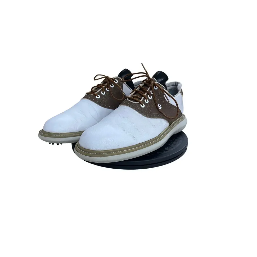 FootJoy Traditions Men's Golf Shoes Size 9 White Brown Leather Spikeless